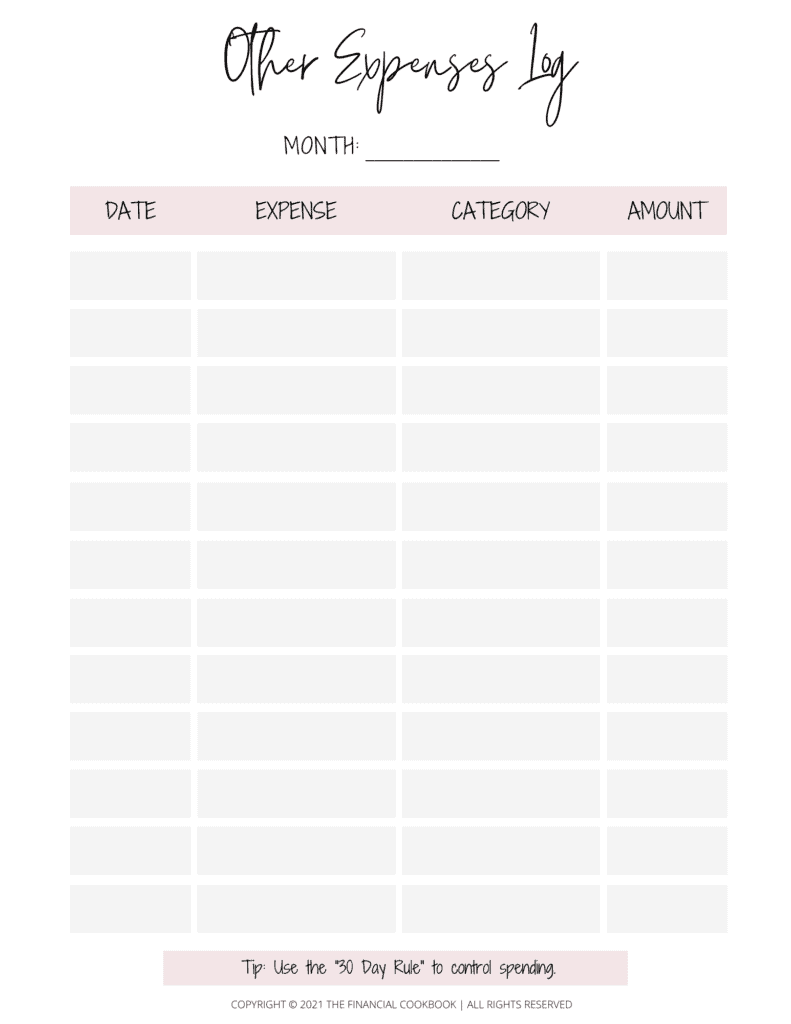 FREE Other Expenses Printable Log
