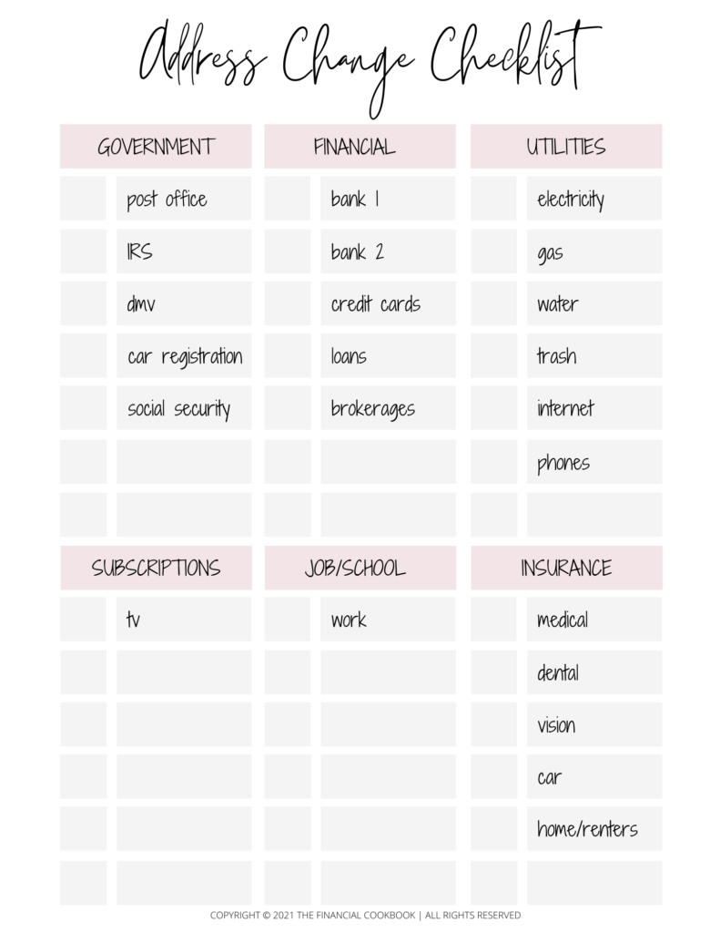 address change checklist